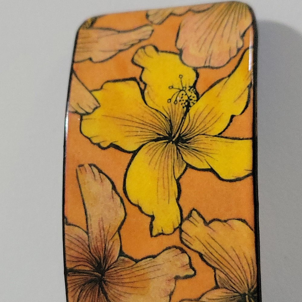 Handmade in Hawaii Hibiscus Floral Hair Barrette Orange Yellow One Size Tropical - Picture 2 of 6